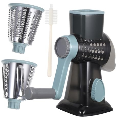 Healifty Rallador Queso Giratorio Multifunción con Manivela Cuchillas para Cortar Verduras y Triturar Frutos Secos Base Antideslizante para Cocina Compacta