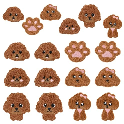 FREEBLOSS 18 Stück Gestickte Aufnäher Mit Lockigem Hund 6 Stile Welpen Chenille Applikation Selbstklebende Aufnäher Mit Hund Für Rucksäcke Gestickte Applikationen Zur Reparatur von Kleidung