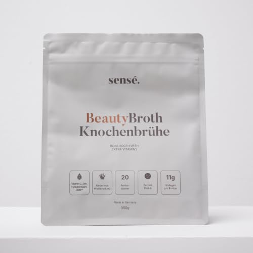sensé. Knochenbrühe Beauty Pulver vom Weiderind, aus Deutschland, Bioaktiv 350g –mit Kollagen 1,2 & 3 | Vitamin C, Zink, Biotin & Hyaluron | High Protein | Für Gelenke, Darm, Haare & Haut | Bone Broth