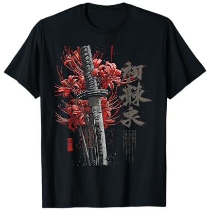 Ragno Rosso Giglio Fiore Katana Spada Anime Giapponese Otaku Maglietta