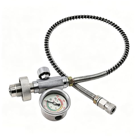 Adattatore per trasferimento dell'aria ARA da 61 cm, tubo a molla completo con calibro di incandescenza 6000 PSI e connessione G5/8-14 DIN per riempimenti di precisione
