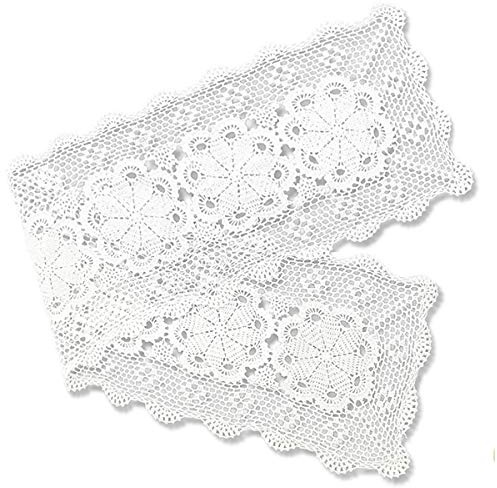 gracebuy Mantel rectangular de algodón de ganchillo de 15 x 63 pulgadas, color blanco