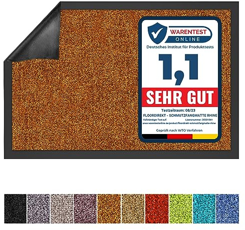 Floordirekt Schmutzfangmatte Rhine - waschbare & leistungsstarke Fußmatte - Sauberlaufmatte mit Rutschfester Rückseite - Türmatte für den Eingangsbereich (Braun, 60 cm x 90 cm)