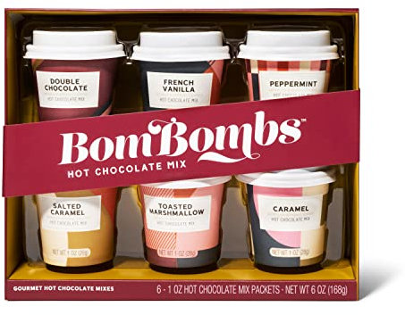 Modern Gourmet Foods, Mix per Cioccolata Calda, Set Regalo, Gusti: Caramello, Marshmallow Tostato, Vaniglia Francese, Caramello Salato, Doppio Cioccolato e Cioccolato al Latte, Confezione da 6