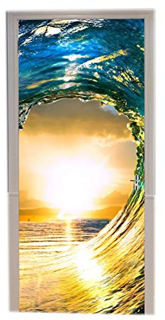 A.Monamour Türtapete Selbstklebend Türfolie Türposter 3D Ozean Der Farbige Meereswellen Am Sonnenuntergang Strand Natur Surft Vinyl Folie Türdeko Tapete Wandbild Türaufkleber Türtattoo 90 x 200 cm
