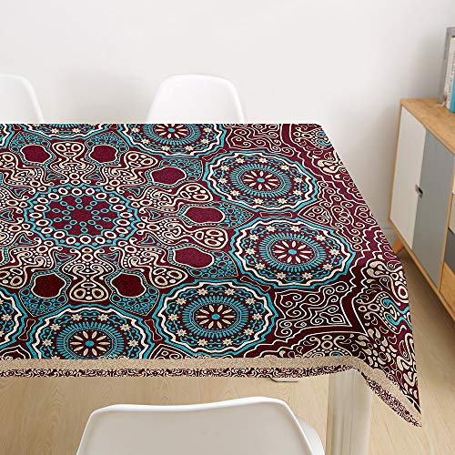 Morbuy Tischdecke Abwaschbar, Mandala Tischtuch Rechteckig Tischwäsche Gartentischdecke Outdoor Tischdekoration Wasserdicht Polyester Ölfest Pflegeleicht (140x260cm,Fuchsie)