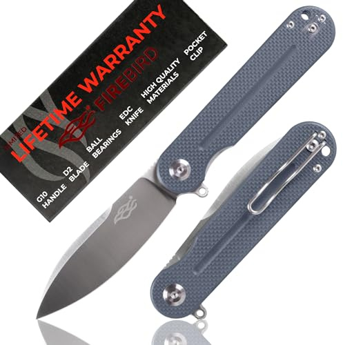 Firebird GANZO FH922-GY EDC Taschenmesser Rasiermesserscharfe D2-Edelstahlklinge Ergonomischer Rutschfester G10-Griff mit Clip Camping Jagd Angeln Outdoor Klappmesser EDC-Messer (Grau)