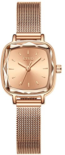 CIVO Damen Uhr Wasserdicht Minimalistisch Rechteck mit Edelstahl Mesh Armband Mode Kleid Elegant Beiläufig Quarzuhr für Damen
