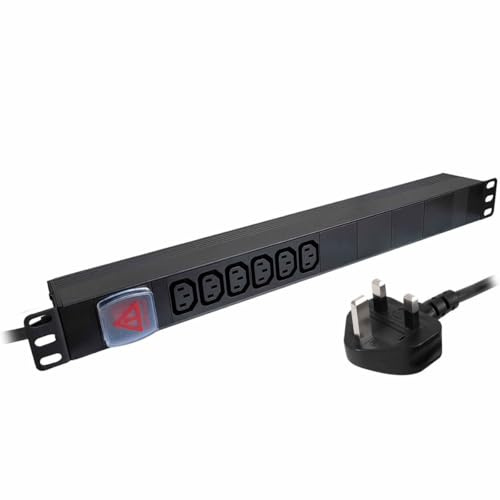 JUSTOP 6 Way IEC Rack Mount PDU, 6 x IEC C13 Sockets, 1U 19 Inch 13A Power Distribution Unit, UK Plug, With On/Off Switch