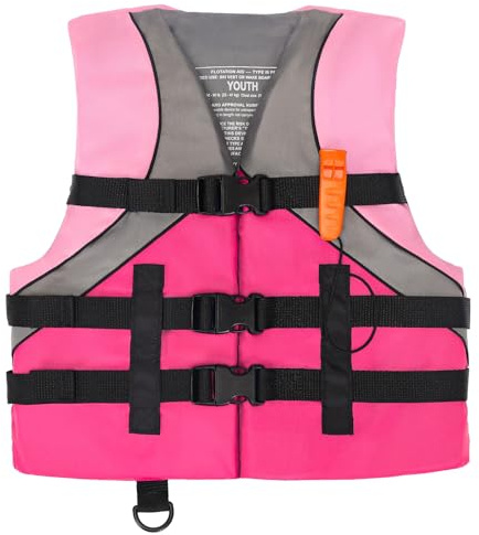 Leader Accessories Youth USCG Approved Life Jacket Vest Boating Vest (Pink)