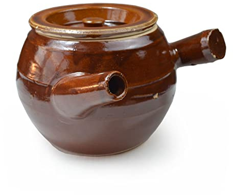 Casseruola in terracotta resistente al calore, realizzata a mano, con coperchio, beccuccio per zuppa, 1800 ml, marrone