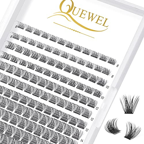 QUEWEL Einzelne Wimpern Cluster Lashes Natürlich C Curl MIX8-16 144Stck Segmente Breit Fundament Individuelle Wimpern für Augen Make-up DIY Wimpernverlängerung(Natürlich-C-MIX)