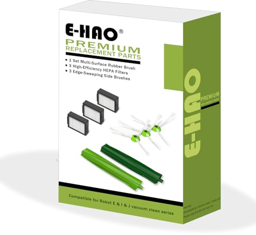 E-HAO Ersatz-Staubsauger teile für iRobot Roomba i1+/i2+/i3+/i4+/i5+/i6+/i7+/i8+/j5+/j6+/j7+/j8+/E5/E6 Staubsauger, 1 Set Gummibürsten, 3 hocheffiziente HEPA-Filter und 3 Seitenbürsten
