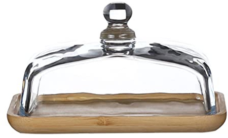 UPKOCH Glass Dining Tray with Handle 7 Inch Clear Multi-Function Dessert Plate and Cake Tray with Lid for Serving and Storing Butter Dish Household Dessert