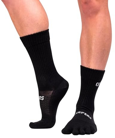 Creepers Blister busting merinoull tåstrumpor, crew length vandring och spår, unisex för män och kvinnor strumpor, Svart, L