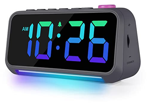 Wecker für Kinder, Jugendliche und Erwachsene, Farbwechsel-Wecker, 15,2 cm, LED-Digitalwecker mit Nachtlicht, Digitaluhr, dimmbar, 5 Lautstärken, USB-Ladegerät, Dunkelgrau