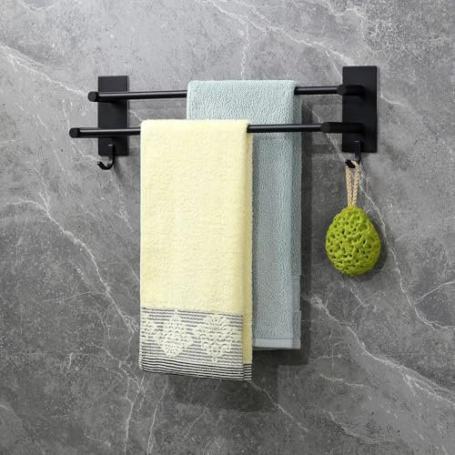 Vista Handtuchhalter ohne Bohren Schwarz Doppelt 43.5cm SUS304 Edelstahl Selbstklebende Handtuchstange Kleben Habdtuchhalterung Wandmontierte für Wand Bad, Küche