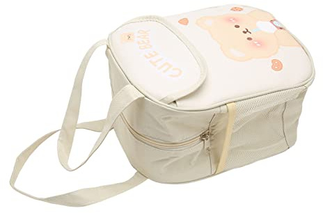 Boîte à Lunch Kawaii, Papier d'aluminium Garder au Chaud Oxford Tissu PU Sac à Lunch isolé de Grande capacité pour les Filles pour l'école (Ourson au thé au lait beige)