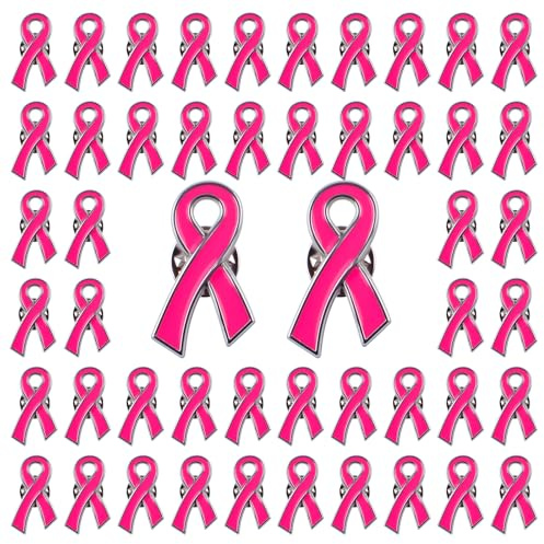WANDIC 50 Stück Brustkrebs Brosche, Pink Ribbon Pin, Rosa Band Bewusstseins Satinband Broschen Abzeichen für Frauen öffentliche Aktivität Party Oktobe Wohltätigkeitsorganisationen Dekoration