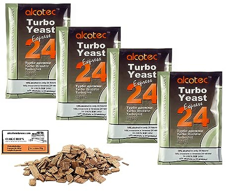 4 x Turbohefe - Alcotec Express 24-205g, Hefe zur Zuckergärung, Turbo Hefe, Hefe für Maische, Hefe für die Gärung, Wodka-Hefe