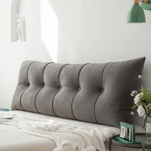 Luxus-Rückenkissen für Kingsize-Bett, Kopfteil, Lesekissen, Dreieckskissen, extra weiche Sofa-Rückenlehne zum Fernsehen oder Spielen, 200 cm (200 x 55 x 20 cm, Dunkelgrau)