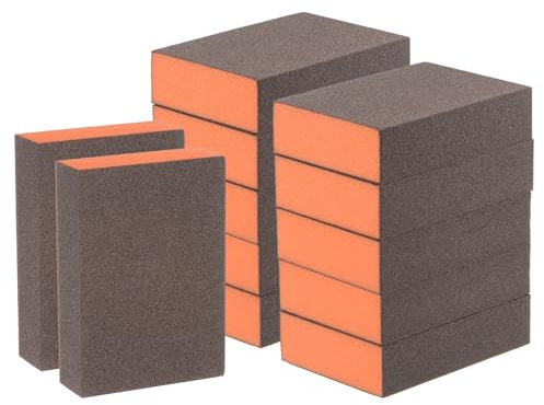 sourcing map 12pcs Sanding Sponge Blocks #180 (500-600 Grits) Wet/Dry Hand Sanding Sponges, 100x70x25mm Foam Sanding Block Pad for Polishing Kitchen Metal Wood Drywall Furniture, Brown&Orange