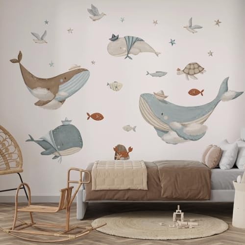 kina Adesivo Murale Bambini Tessuto Ecologico Anallergico Riposizionabile | R00801, Decorazione Parete, Cameretta, Asilo Nido, Effetto Carezza, Grafica Mare, 120x40 cm