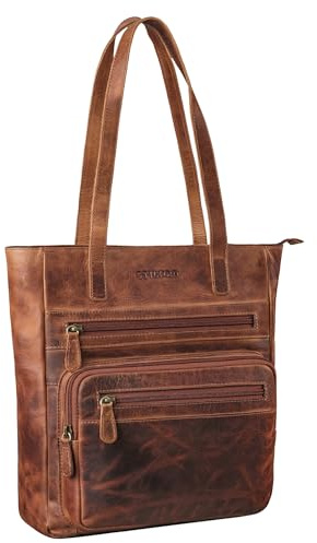 STILORD 'Jolene' Vintage Shopper Damen Leder Handtasche Groß Umhängetasche Echt-Leder Schultertasche Retro Leder-Tasche mit vielen Fächern