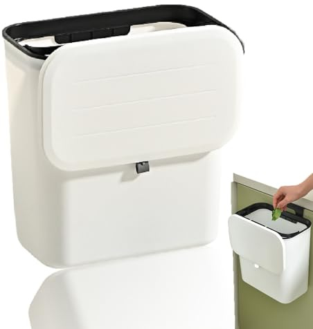 Cohentbliss 9L Küche Abfalleimer Hängend Biomülleimer Wandmontage Plastik für Küche, Schlafzimmer, Schrank, Badezimmer (Weiß) 225C0201