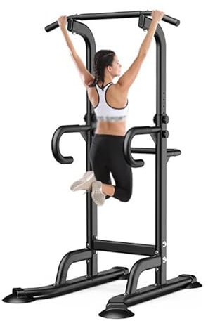 NaKeah Power Tower Dip Station Power Tower Pull Bar Stand für Heimstudio Krafttraining Trainingsausrüstung Einstellbare 10 Level,Schwarz