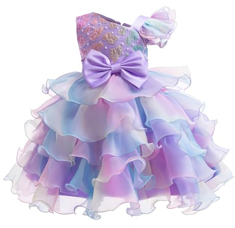 Miipat Niña Vestidos de un Hombro con Lentejuelas Princesa Sin Mangas Vestido de Dama de Honor de Boda Vestido de Tul para Fiesta 110 4-5 Años