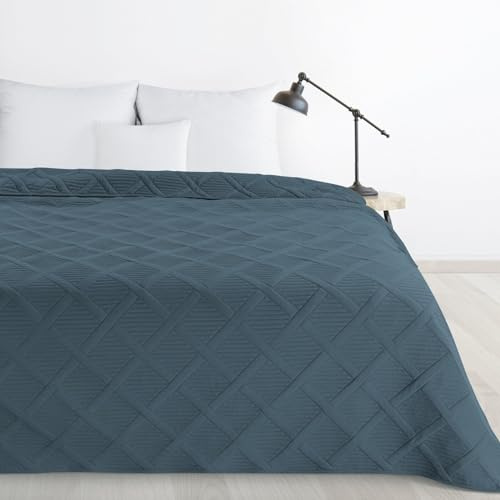 Design91 Gesteppte Tagesdecke Bettüberwurf ALARA5, Gesteppte, zweiseitige Decke Kariert 170x210 200x220 220x240 Ganzjährig (Türkis, 220x240 cm)