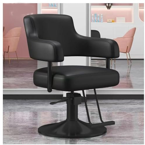 Llchaensc Professioneller Friseurstuhl Mit 360° Drehung Und Hydraulischer Pumpe, Barberstuhl Höhenverstellbar, Kapazität 150 Kg Frisörstuhl Für SPA Schönheit,Schwarz,A