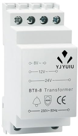 YJYUIU BT8 Klingeltrafo Türklingel 8V 12V 24V - Klingeltransformator für max. 8VA Türklingel Gong - passt auf genormte Hutschiene