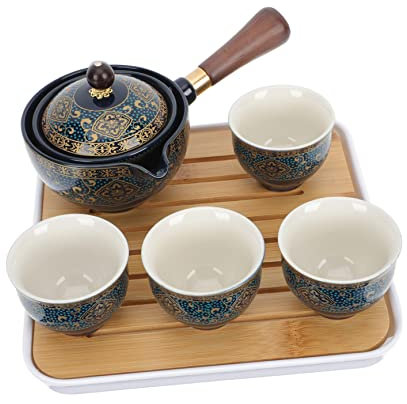 COLLBATH 1set Teiera Automatica Ceramica Retro Teiera Con Tazza Incorporata e Sacchetto Da Viaggio Per Casa e Regali