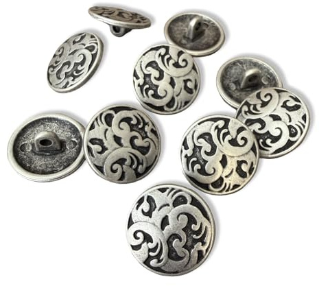 10 Stück silber matt florales Muster Metallknöpfe Ösenknöpfe 15mm, 18mm oder 20mm (18mm)