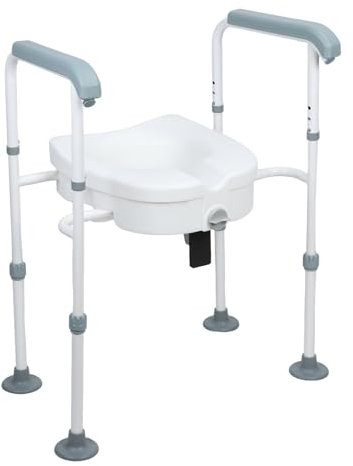 qorkhogr Erhöhter WC-Sitz mit Griffen, Toilettensitzerhöhung für Senioren mit verstellbarem, gepolstertem Arm, erhöhter WC-Sicherheitssitz für Standard- oder längliche Toilettenstühle für ältere