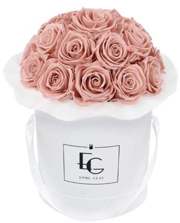 EG EMMIE GRAY Splendid Infinity Rosebox | Round | M | White – mindestens 19 Infinity Rosen mit langjähriger Haltbarkeit, echte Rosen die bis zu 3 Jahre blühen, konservierte Rosen (Antique Pink)