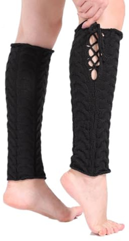 EMOTTOS Damen Gestrickt Stulpen 1 Paar, Beinstulpen Legwarmer mit Verstellbarem Riemen, Ballett Stulpen Leg Warmers Stricken Beinwärmer für Mädchen, Einheitsgröße, Schwarz
