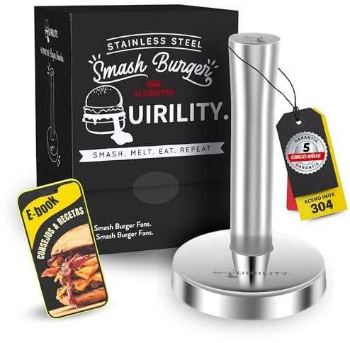 Quirility | Smash Burger Kit Profesional | Aplastador de Hamburguesas Ergonómico | Prensa Hamburguesas Acero Inoxidable 304 | Smasher Premium | Martillo Carne | Ablandador de Carne