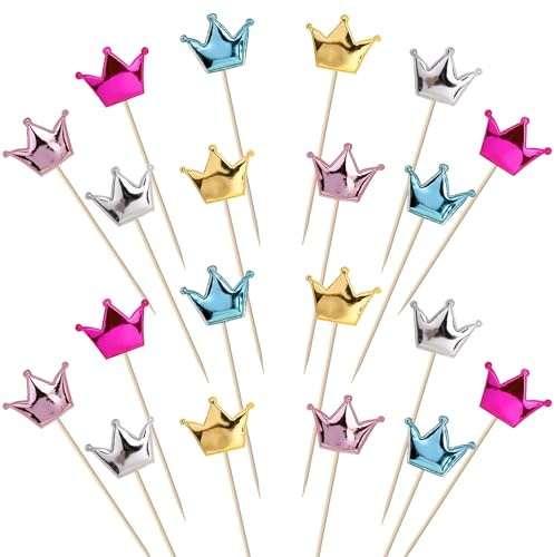 SYKYCTCY 30 Pack PU Sweet Crown Cupcake Toppers Twinkle Crown Cupcake Picks Happy Birthday Cake Topper Happy Birthday Wedding Engagement Baby Shower Cake Decorations Party Supplies