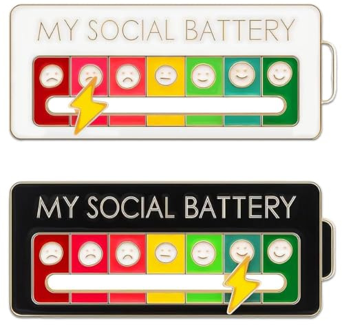 NJCXOLA 2 Stück My Social Battery pin, Lustige Brosche für soziale Stimmung für 7 Tage, Pins Anstecker, Brosche für soziale Batterie, lustige Pins, Schmuck, Dekoration, Anstecknadel