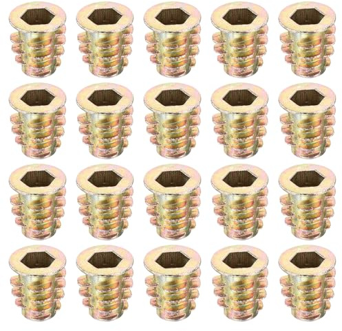 sourcing map 100Pcs Threaded Inserts, M6-1x13 Zinc Alloy Hex-Flanged Nut Threaded Inserts, Hex Socket Drive Nut Threaded Inserts Bolt Fastener Connector for Wood, Furniture Nuts