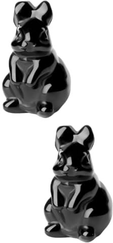 Yardwe 2St Hasendekor büro Dekoration Office Decoration Bedroom Decoration Wohnzimmerdekoration Tierfigur Kessel Drachen Fee basteln Kristall-Kaninchen-Ornament Kristallhasen- Black