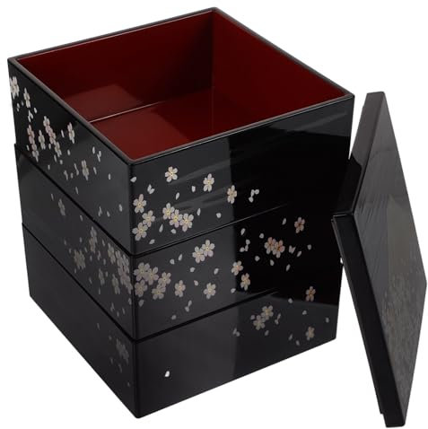 NOYGRNH Fiambrera Bento Japonesa Tradicional Caja de Bandeja de Sushi de 3 Niveles Caja de refrigerios lacada de plástico con Tapa Contenedor de preparación de Comidas for Restaurante en casa