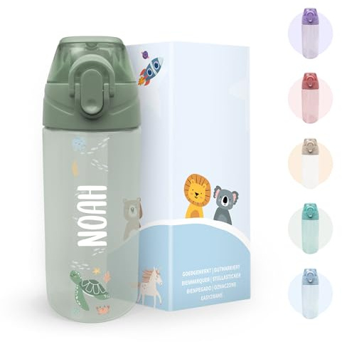 gutmarkiert Kindertrinkflasche personalisiert - BPA-frei 450 ml Salbeigrün