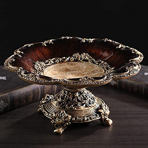 Grand plateau de service sculpté à la main pour fruits, pains, collations, bol à fruits décoratif sur pied - Style rustique vintage - Corbeille à fruits de luxe en résine européenne - 32,5 x 16 cm