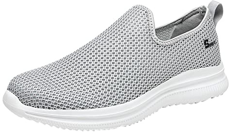 Herr slip-on andningsbara nätloafers luftkudde slip-on ortopediska diabetiker promenadskor herr lätta körloafers bekväma kockskor sjuksköterska arbetssko med halkfri yttersula, Grå, 8 UK