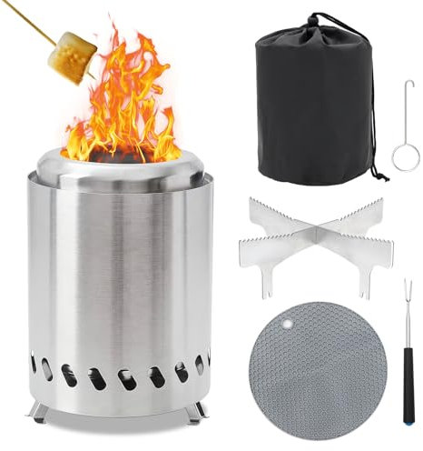 Braciere portatile da tavolo, in acciaio inox, senza fumo, con borsa da viaggio, piccolo braciere per campeggio, esterni e patio, alimentato a legna/pellet