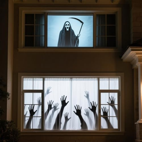 AAJK 120in Holographic Rear Projection Screen, Outdoor Projection Screens Portable Window Projector Screen,102.3×59 for Christmas and Halloween Videos with Mounting Kit